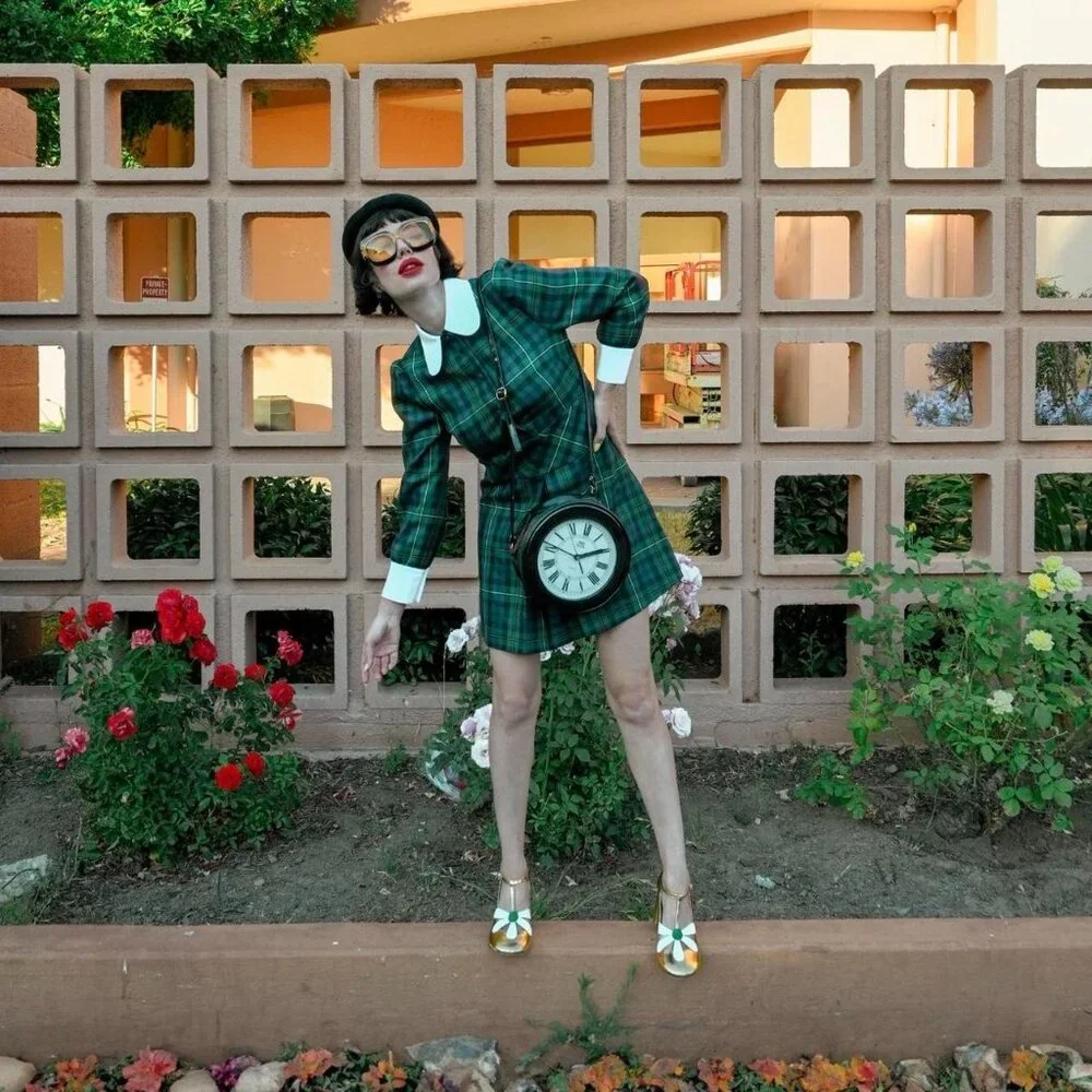 Paul & Joe made in France  green plaid mini dress with collar sz 36 new - Picture 3 of 8
